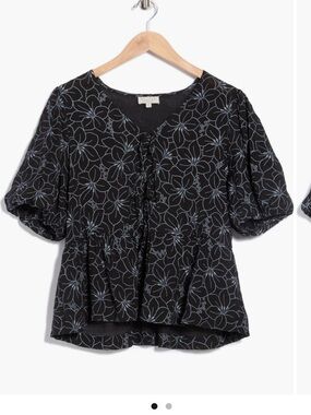 Black Floral Tie-Front Peplum Blouse